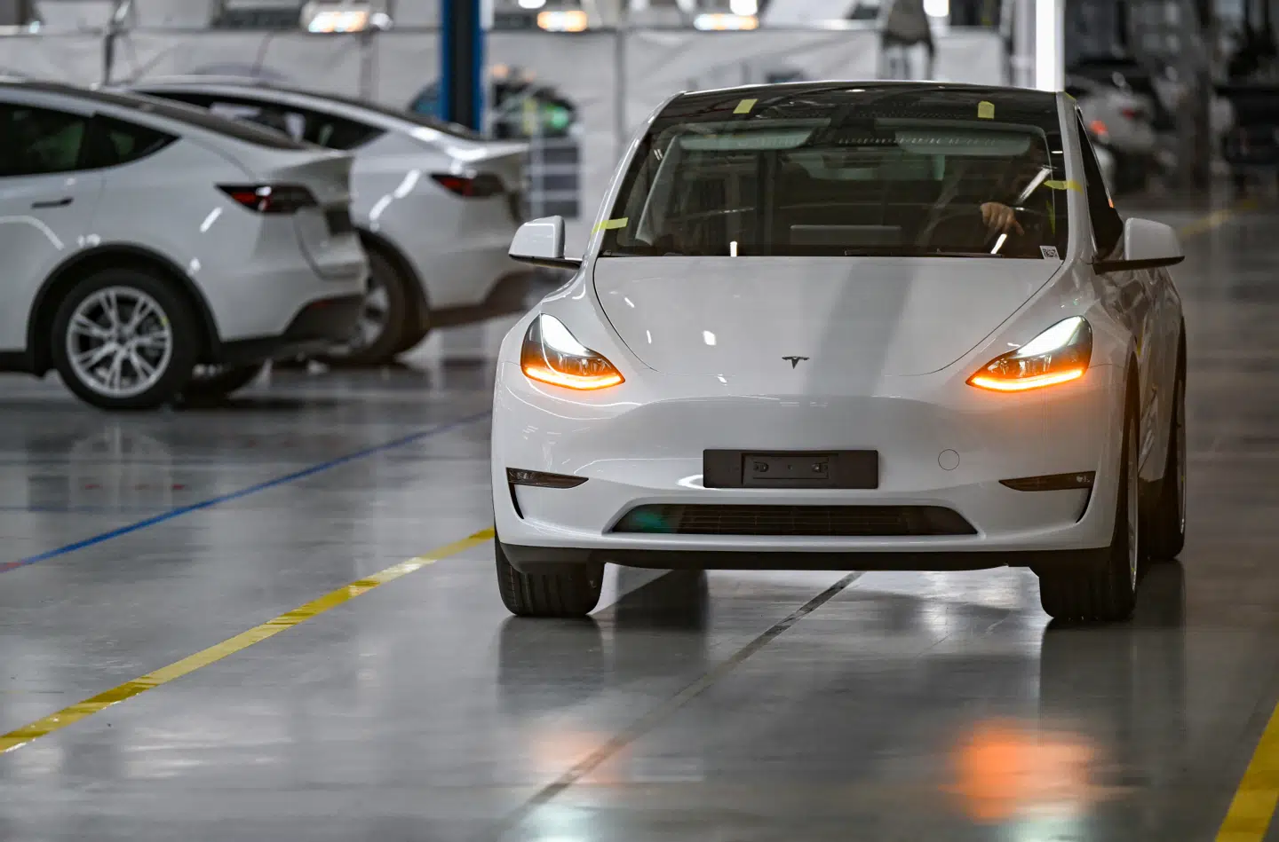 Teslas Model Y bliver blandt andet produceret her på Teslas fabrik i Tyskland.
