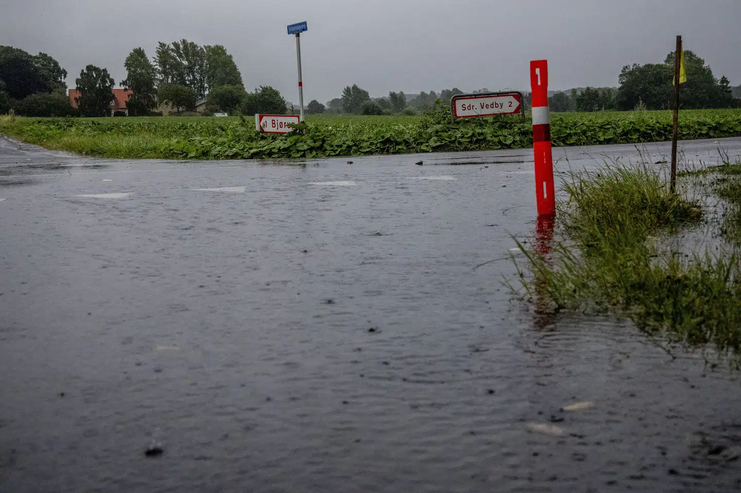 Falster er mandag blevet ramt af dobbelt skybrud. Billedet er taget uden for Bjørup.