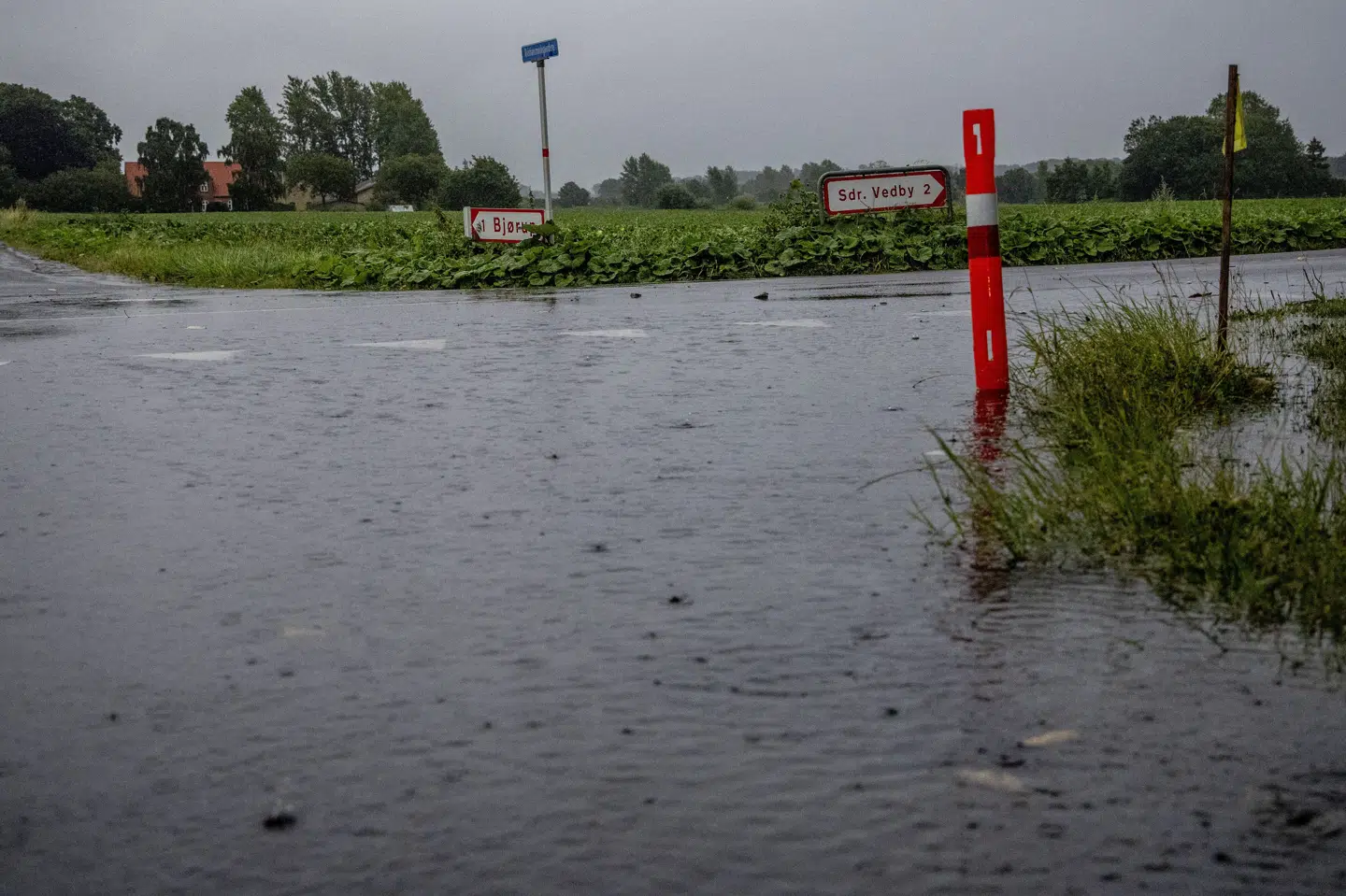Falster er mandag blevet ramt af dobbelt skybrud. Billedet er taget uden for Bjørup.