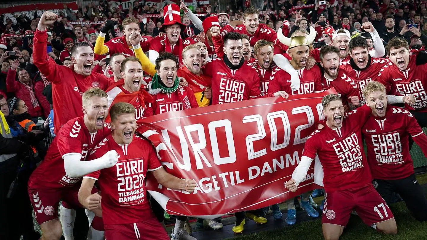 Sådan så det ud, da Danmark sikrede sig EM-deltagelse i 2019. Landsholdsspillernes drøm om EM på hjemmebane afhænger i høj grad af corona-pandemien.