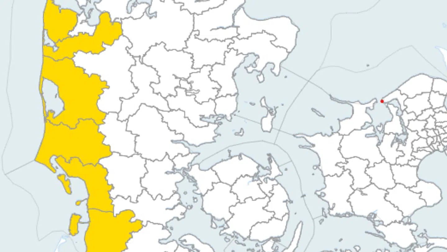 DMI har udsendt et varsel, der gælder for det vestlige og sydvestlige Jylland.