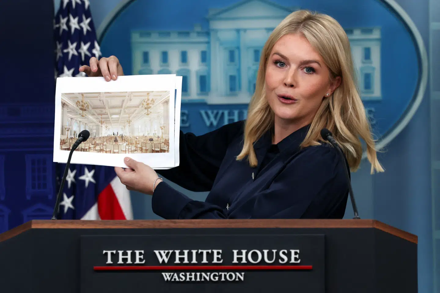 Pressesekretæren i Det Hvide Hus, Karoline Leavitt, præsenterer har planerne på et pressemøde torsdag.