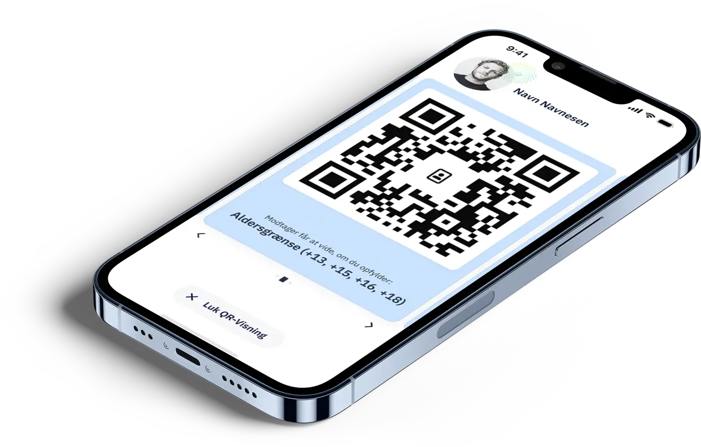 I den kommende danske mobilapp, som bliver en digital tegnebog til personlige dokumenter, kan man også få et aldersbevis, så man officielt kan bekræfte, at man er over for eksempel 18 år, uden at skulle udlevere andre personlige oplysninger. Den endelige version kommer ikke nødvendigvis til at se ud som på billedet.