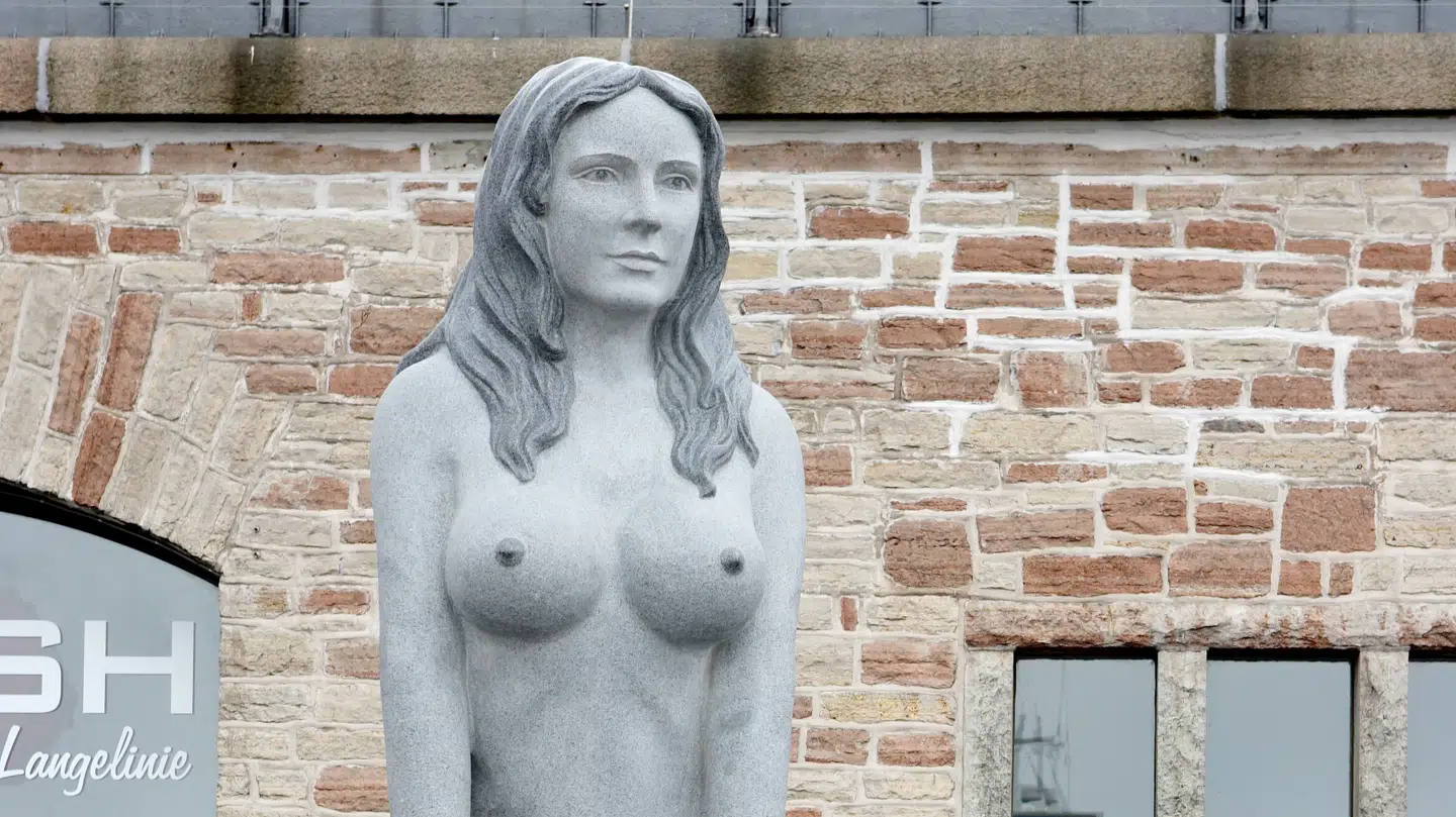 'Den store havfrue' vejer 14 ton, er fire meter høj og er fremstillet i ét stykke granit fra Kina.