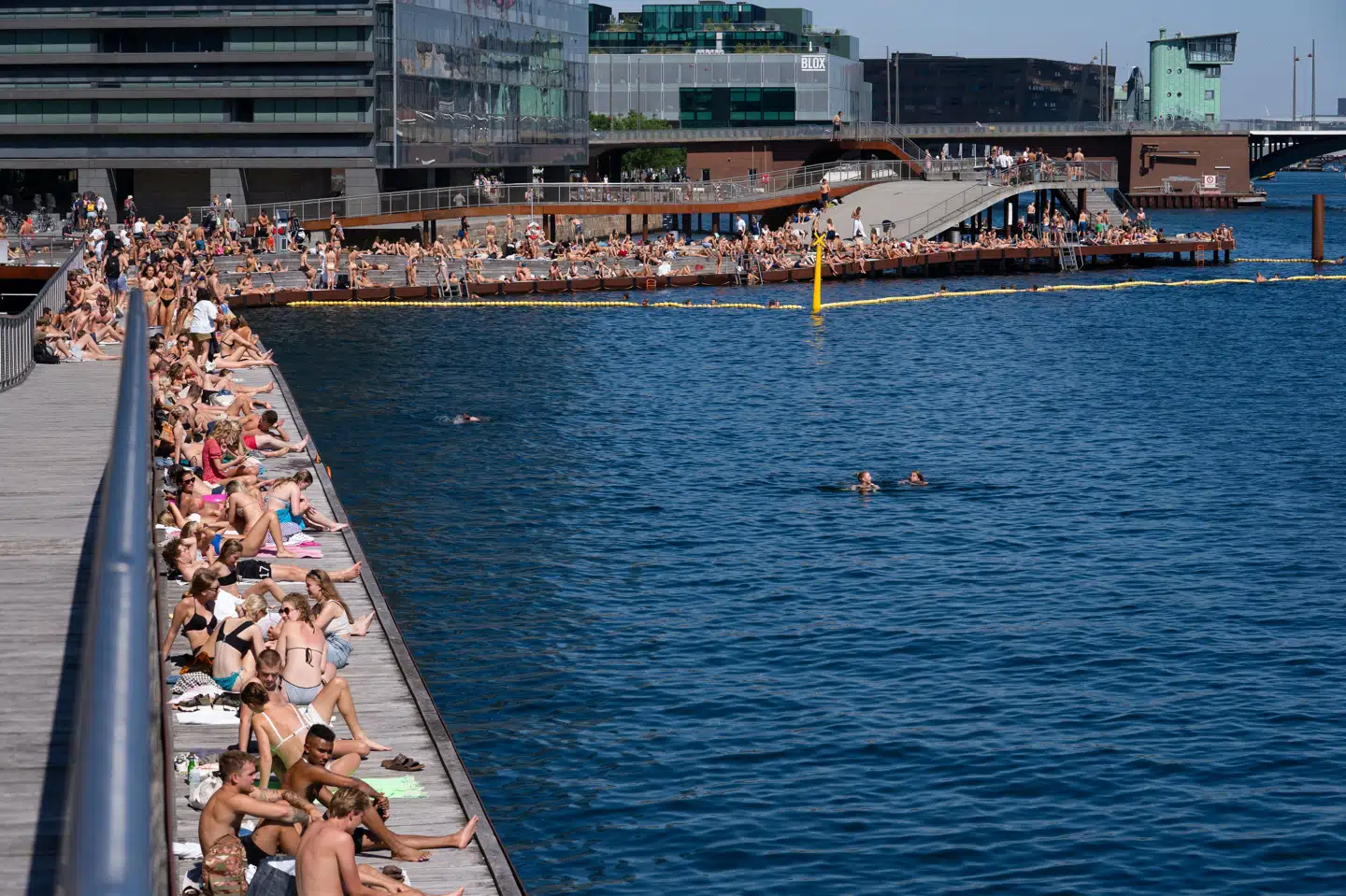 Badegæster besøger her i sommeren 2020 Kalvebod Bølge over for Islands Brygge i København. (Arkivfoto).