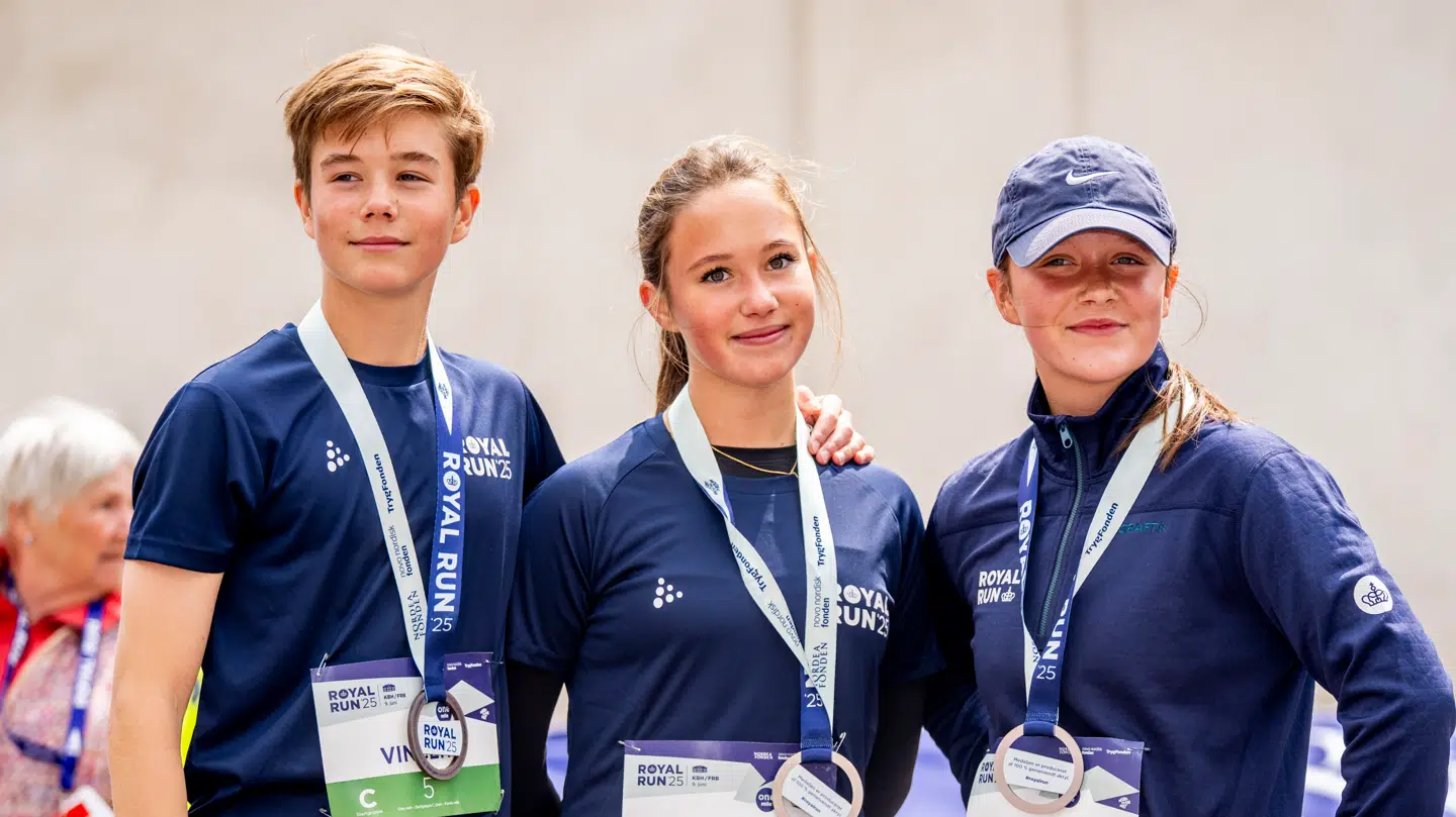 Prins Vincent, prinsesse Josephine og prinsesse Isabella efter One Mile Family under dette års Royal Run, hvor prinsesse Josephine vakte opsigt ved at løbe samtlige løb.