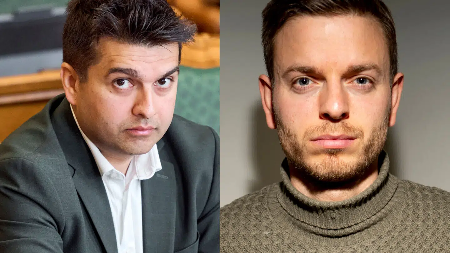 Moderaterne politiske ordfører, Mohammad Rona (tv.) og hans partifælle Rasmus Lund-Nielsen (tv.) mener afgifterne på fødevare er gak-gak på vidt forskellig vis.