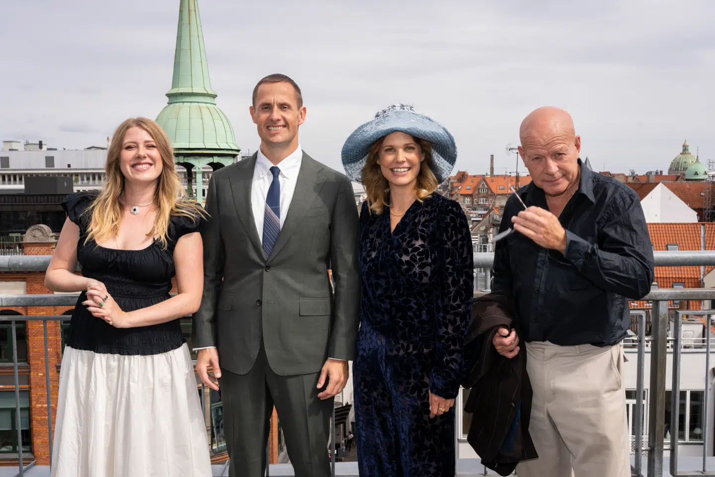 Maria Fantino med den nye 'X Factor'-dommertrio: Benjamin Hav, Oh Land og Thomas Blachman.