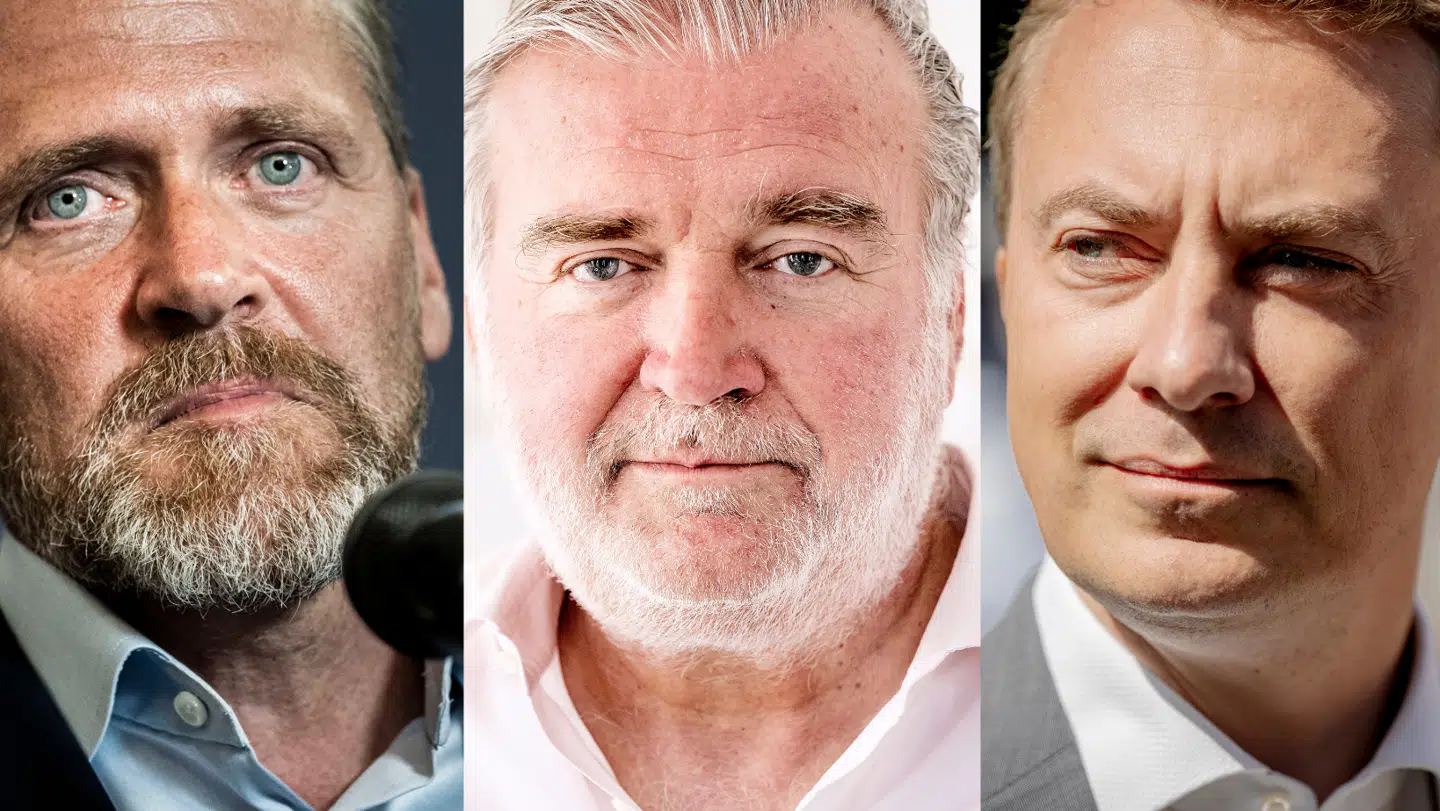 Anders Samuelsen (tv.), Lars Seier Christensen (mf.) og Morten Messerschmidt (th.) er tre ud af i alt 10 investorer i det nye medie. Hvad de hver især har lagt i projektet af kroner og ører, kan mediet ikke oplyse.