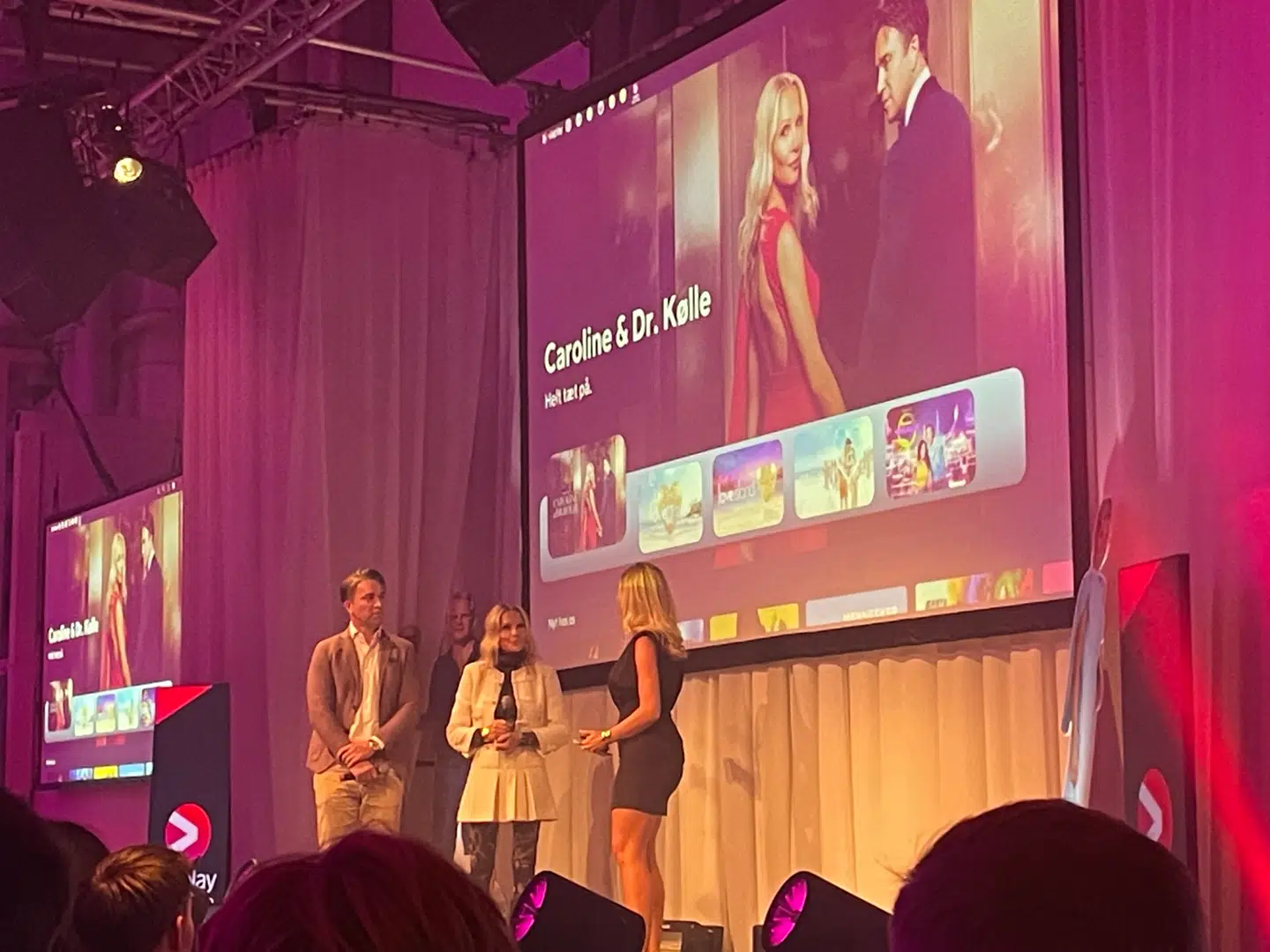 B.T. fanger Caroline Fleming til Viaplays efterårspræsentation torsdag, hvor blandt andet hun og kæresten Frederik Kølles program 'Caroline & Dr. Kølle' blev offentliggjort. Foto: Lykke Buhl