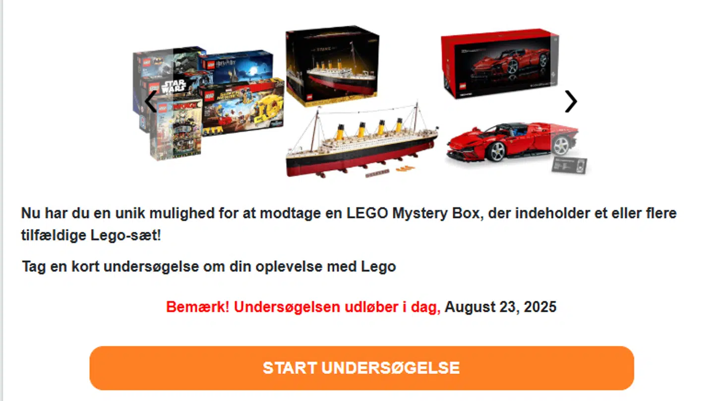 Et skærmbillede af hjemmesiden, man kommer ind på, hvor man kan gennemføre den falske undersøgelse.