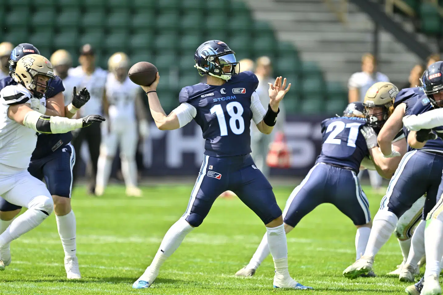 Jadrian Clark er de seneste to sæsoner blevet mester i European League of Football med Rhein Fire. Søndag var han stjernen på modstanderholdet. (Arkivfoto).