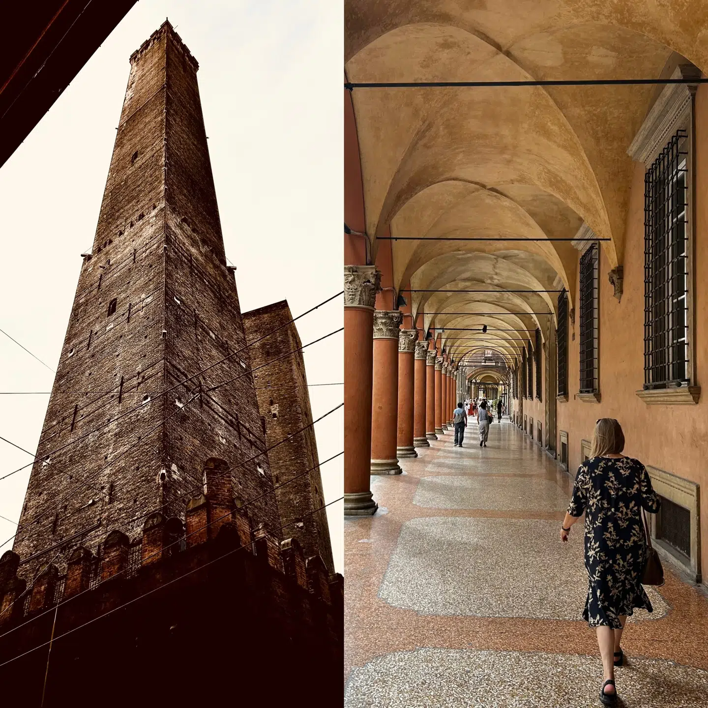 Udover sin gastronomi og Europas ældste universitet er Bologna også kendt for sine overdækkede arkader, der strækker sig over 40 kilometer gennem middelalderbyen, og de to tårne Asinelli og Garisenda fra 1200-tallet