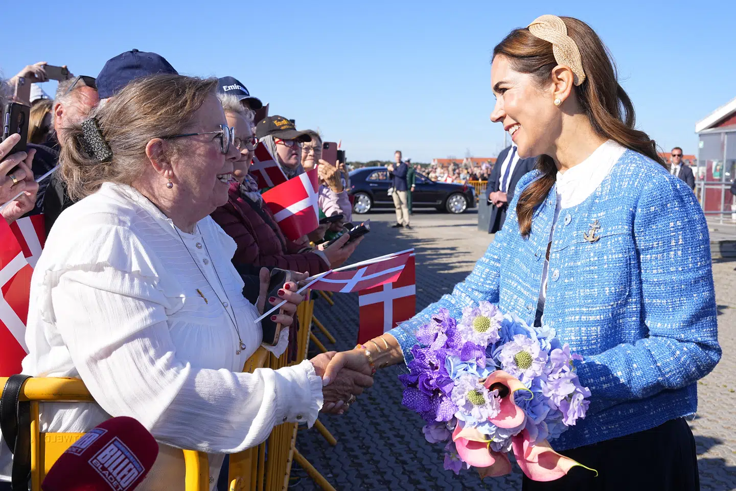 Dronning Mary har hilst på et væld af danskere på førstedagen mandag af årets sensommertogt. Da turen var nået til de fremmødte i den gamle bydel af Sæby, måtte dronning Mary dog igen i nærkamp med en hveps, hvilket hun endte i smerter – og på alverdens avisforsider – for under en måned siden.