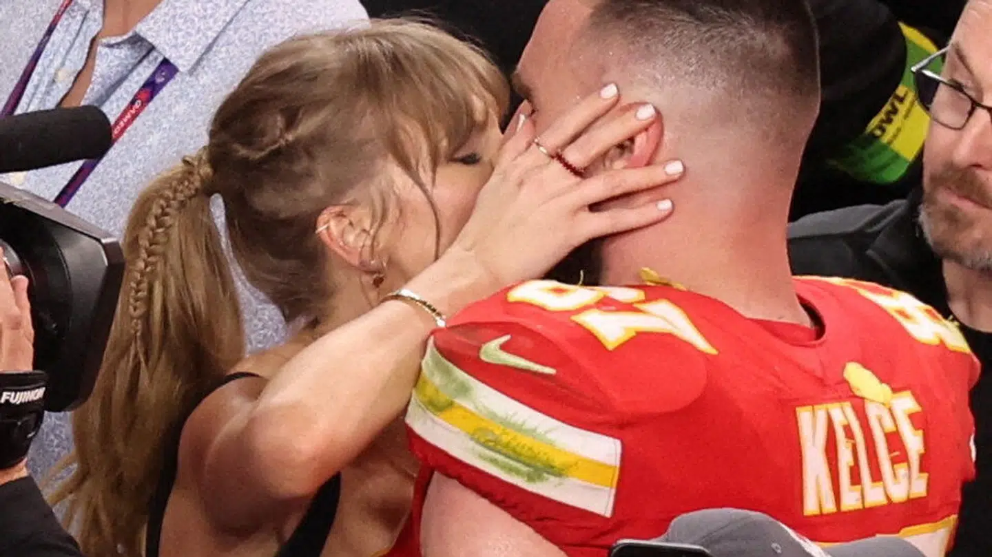 Taylor Swift og Travis Kelce, da sidstnævnte vandt Super Bowl i 2024.