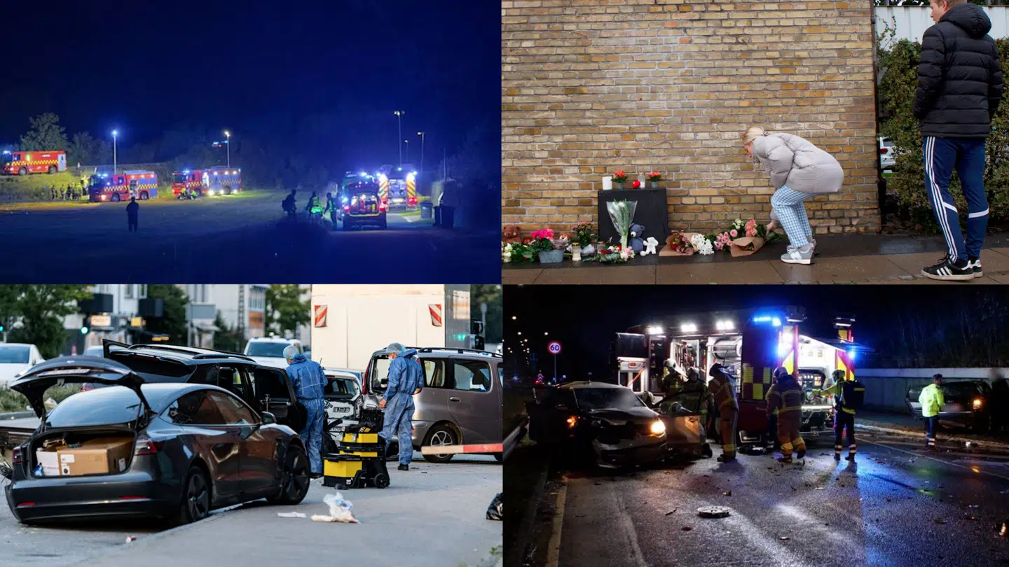 Her ses billeder fra de fire dødsulykker. Øverst til venstre ulykken i Tranbjerg. Øverst til højre mindested for 5-årig Aya. Nederst til venstre ulykken ved Babysam. Og nederst til højre ulykken i Rødovre.