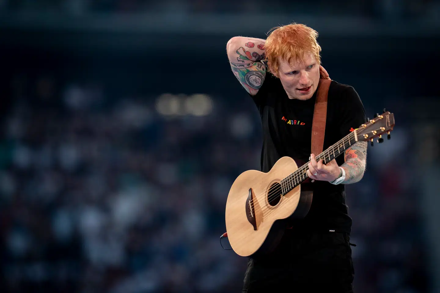 På grund af rigide krav fra arrangøren er det ikke muligt for Berlingske at bringe billeder fra koncerten i Øresundsparken. Billedet her er fra Ed Sheerans koncert i Madrid tidligere på sommeren.