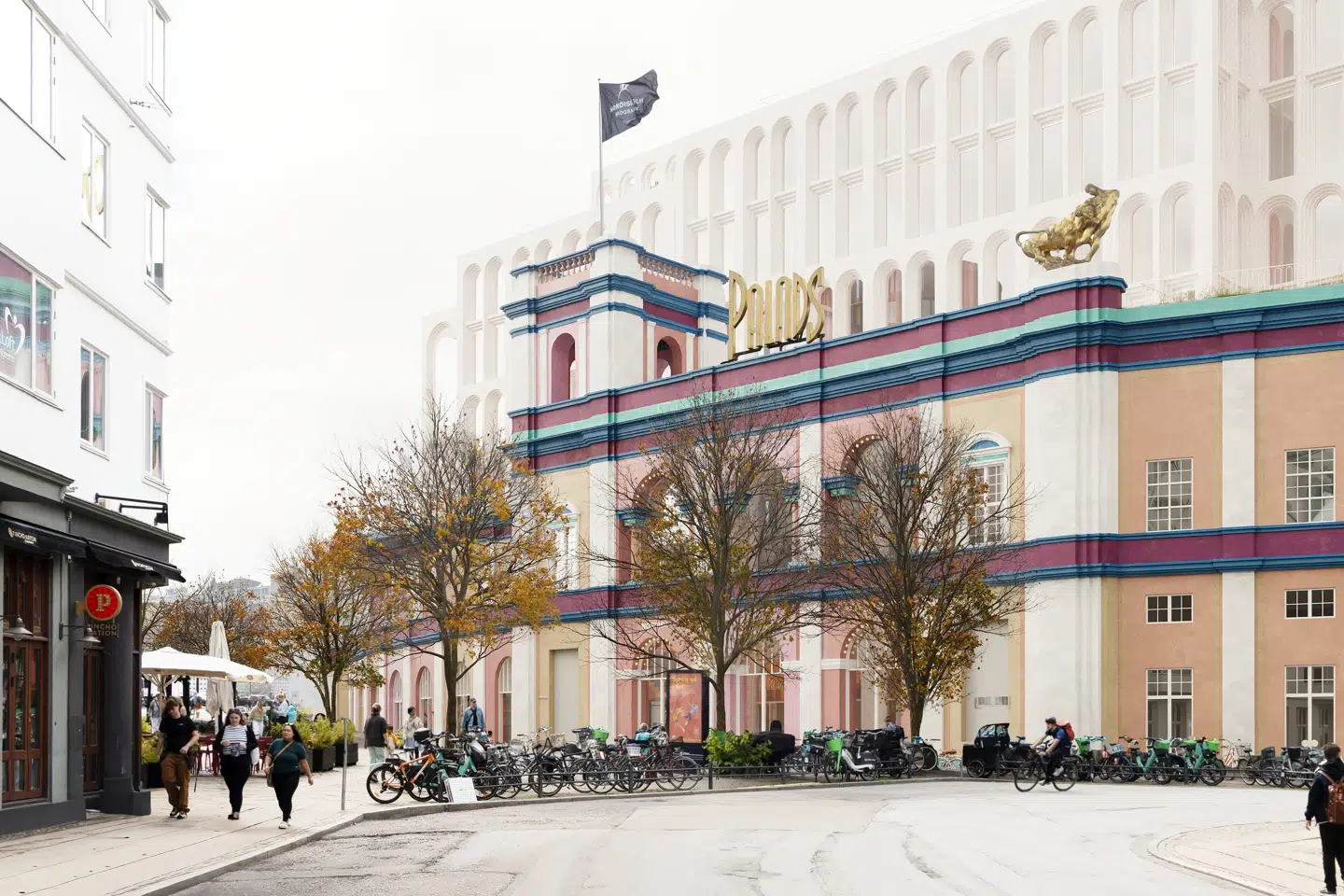 Facaden på den nye Palads-bygning bliver i det nu fremlagte forslag trukket yderligere tilbage i forhold til tidligere udkast.