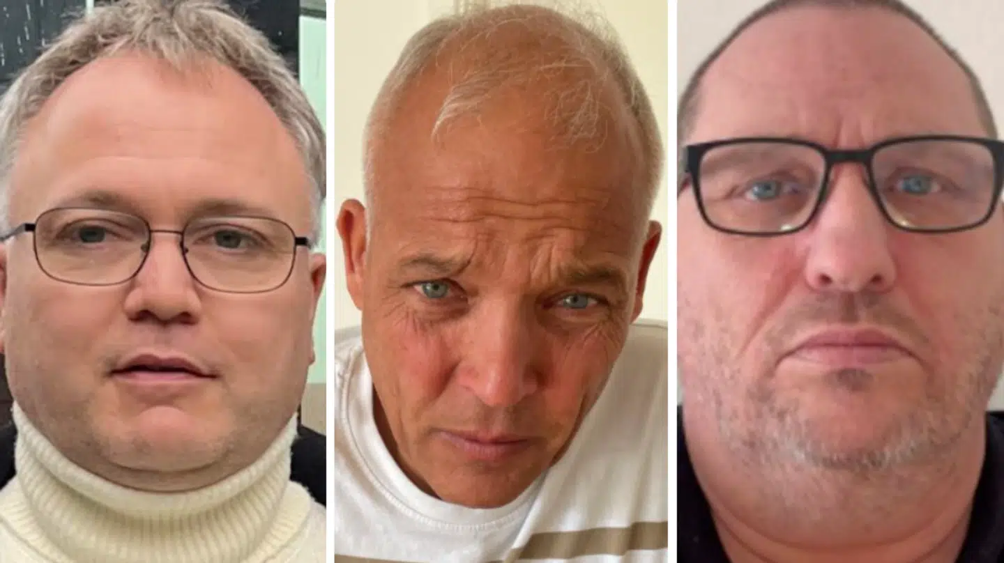 Her ses Thomas Eriksen, Ralf Bech og Claus Heine, der det seneste år har meldt til Patienterstatningen, at de har fået synsnervesygdom NAION, efter de har taget storsællerter fra Novo Nordisk.