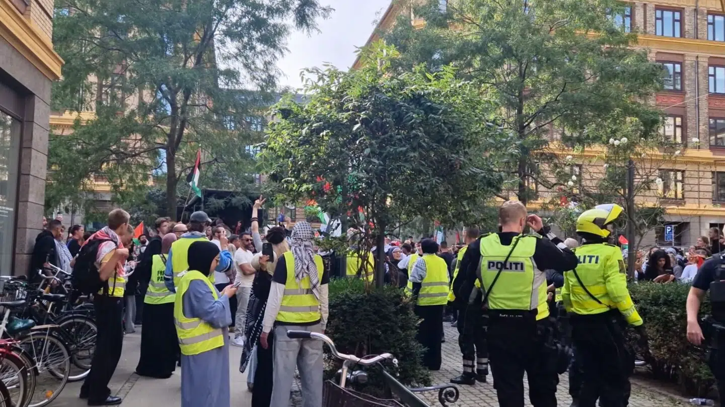 På billedet ses både politifolk og en gruppe demonstranter iført gule veste. Billedet er fra en video optaget kort efter slagsmålet.