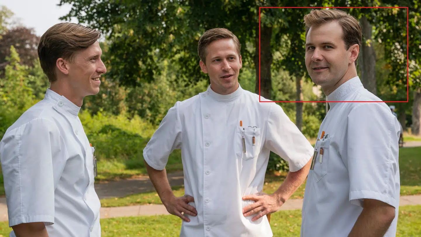 De to 'gamle' karakterer Peter Rømer og Aksel Rasmussen sammen med den 'nye' karakter Niels Hansen.