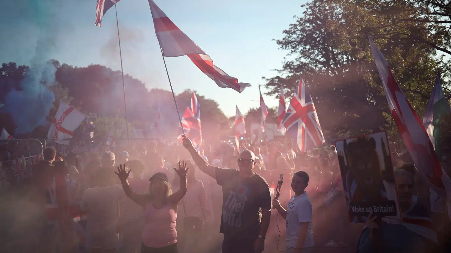 Sådan så en demonstration mod et af de såkaldte 'asylhoteller' i Epping i nordøst London i begyndelsen af August.