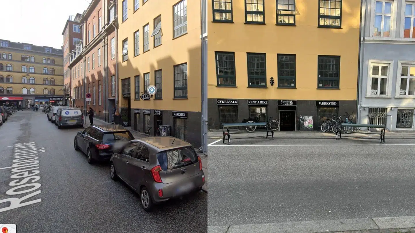 Også på Rosenborggade 3 står der bænke i p-båse.