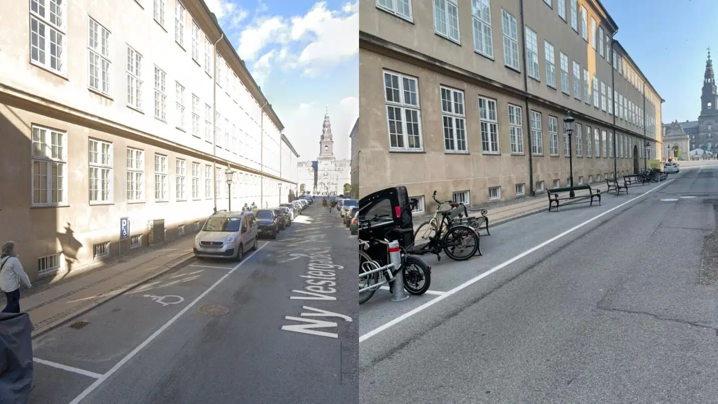 Ny Vestergade ved Nationalmuseet har bænke erstattet p-pladser.