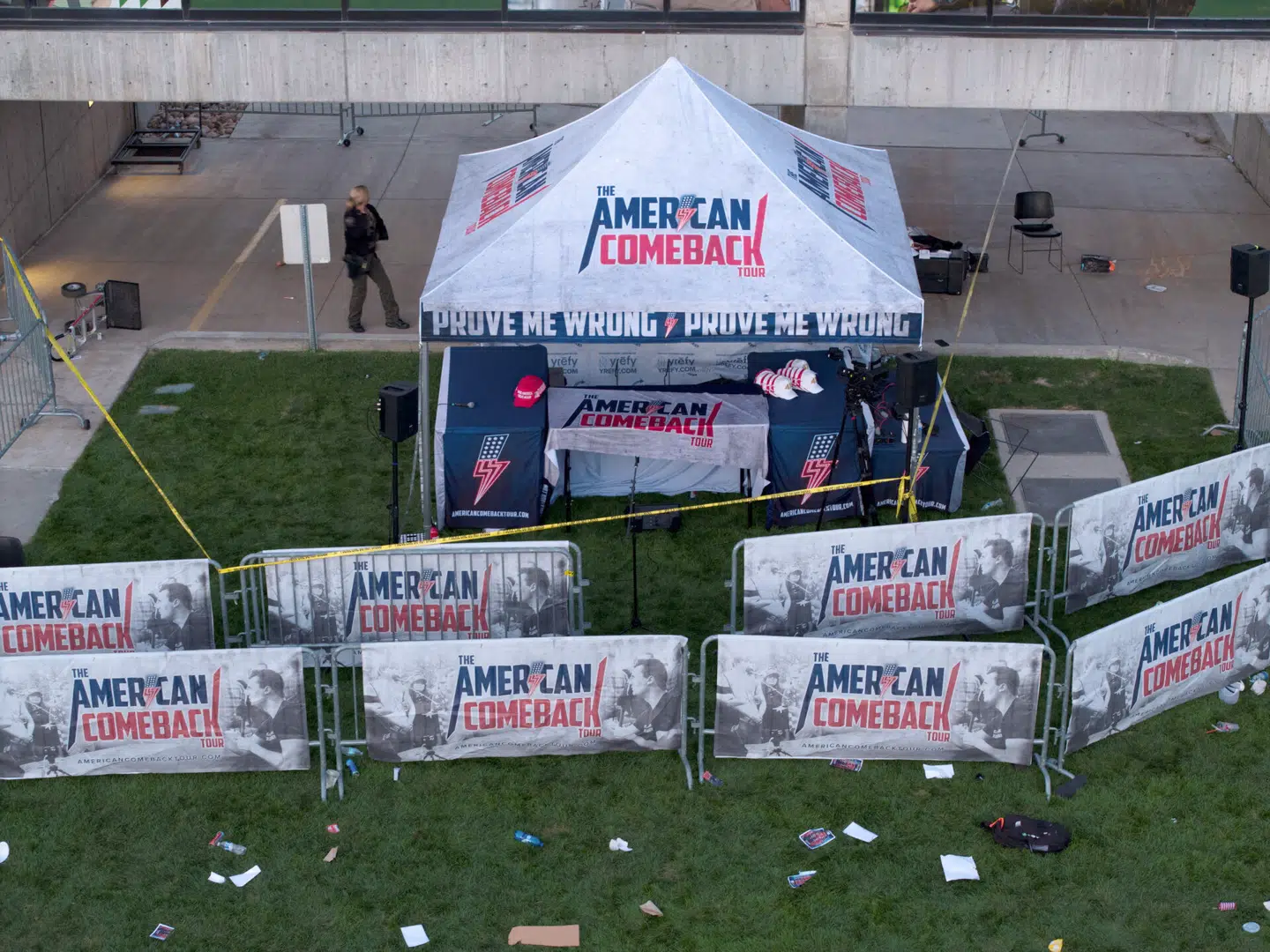 Scenen på Utah Valley University, hvor Charlie Kirk blev skudt. Foto: Cheney Orr, Scanpix