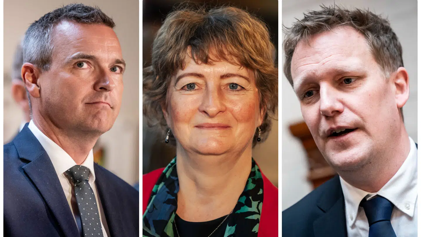 Tre borgmestre i København kritiserer Socialdemokratiet for at modsige sig selv om vejafgift i København. Børne- og ungdomsborgmester Jakob Næsager (tv.), teknik- og miljøborgmester Line Barfod, beskæftigelses- og integrationsborgmester Jens-Kristian Lütken (th.)