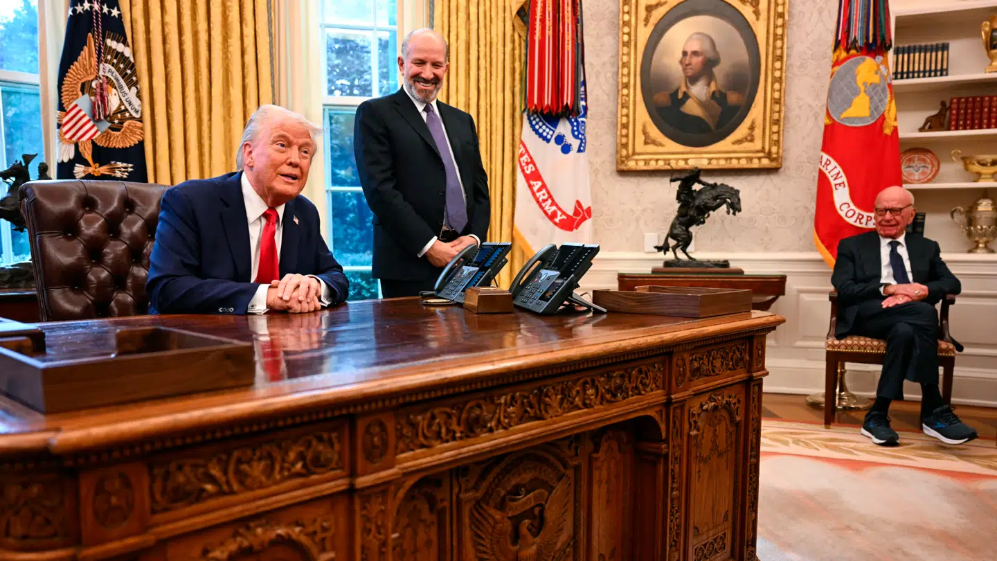 Rupert Murdoch på besøg i Det Ovale Værelse i februar i år. (Arkivfoto)