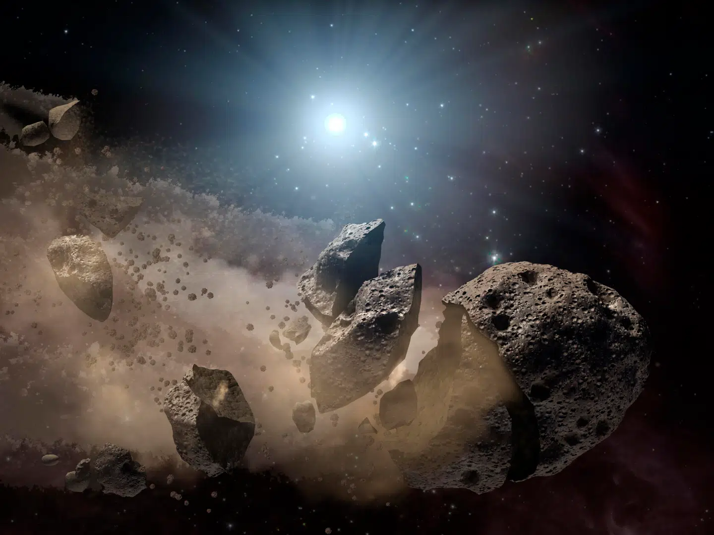 Illustration af asteroide, der splinter i mødet med Jordens atmosfære. Nu er forskere så godt som sikre på, at en sådan fyr har ramt Nordsøen bare 400 kilometer fra Jyllands vestkyst.