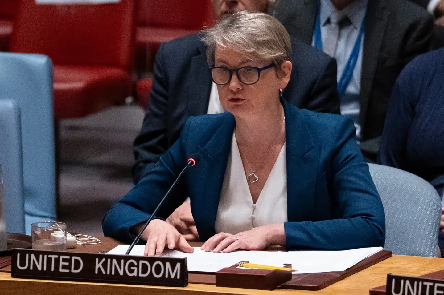 Yvette Cooper, Storbritanniens udenrigsminister, var mandag til møde i FN's Sikkerhedsråd. Der var blevet indkaldt til hastemøde, efter at Estland i sidste uge sagde, at tre russiske fly havde krænket dets luftrum.