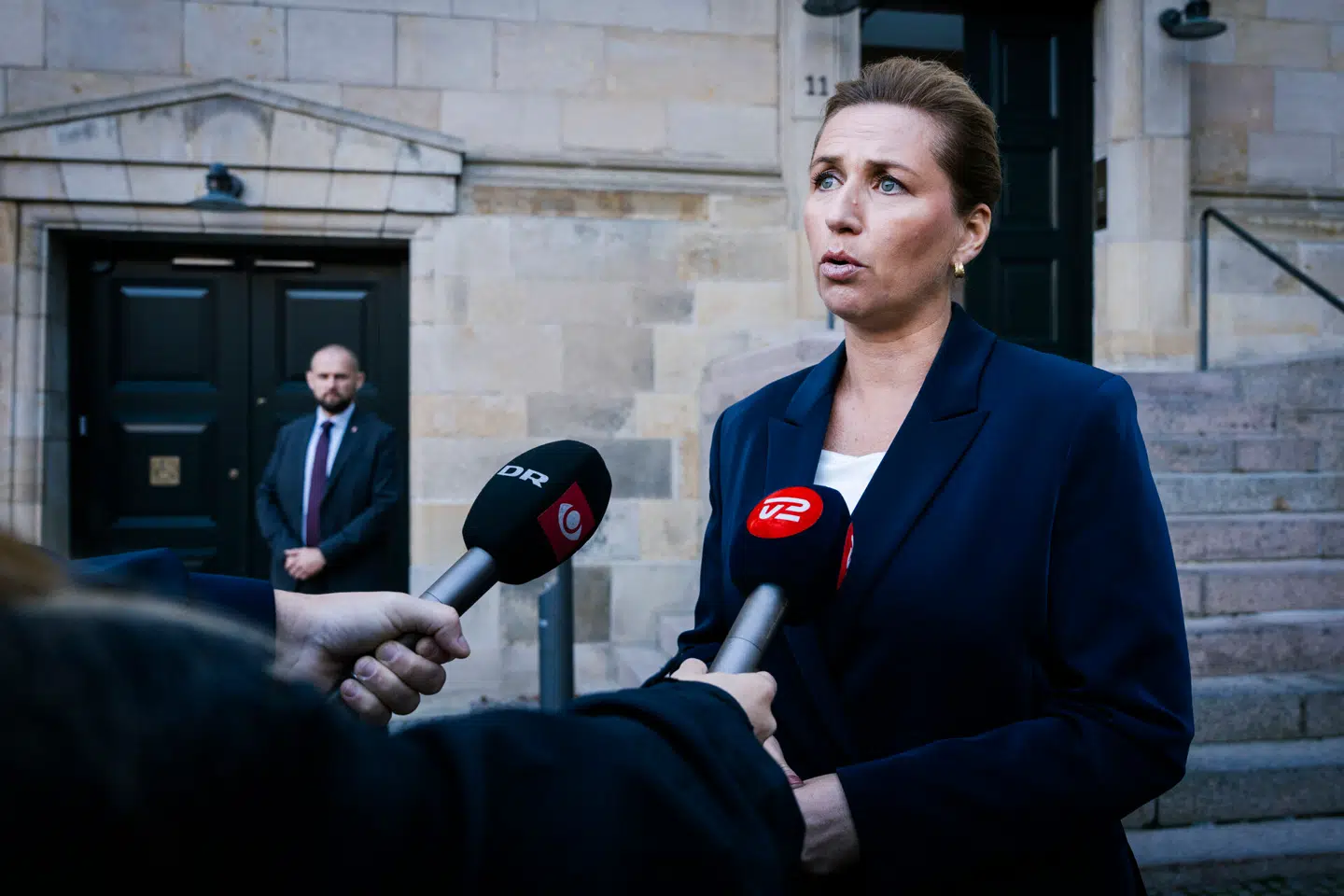 Mette Frederiksen udtalte sig i morges om droneaktiviteten. Foto: Emil Nicolai Helms, Scanpix