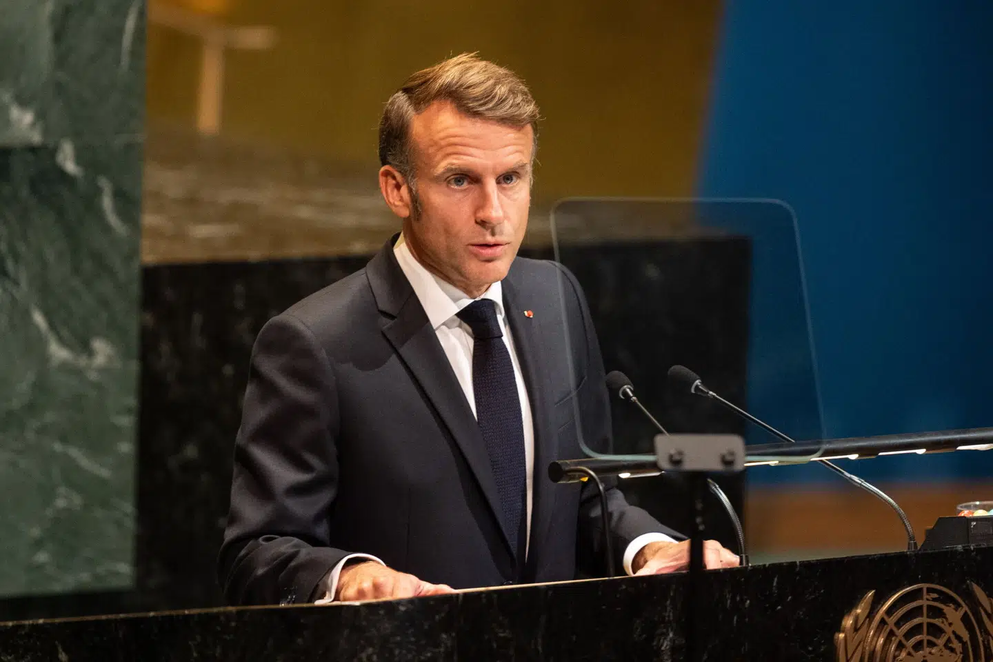 Frankrigs præsident Emmanuel Macron til stormøde under FNs generalforsamling. Foto: Lev Radin, Scanpix