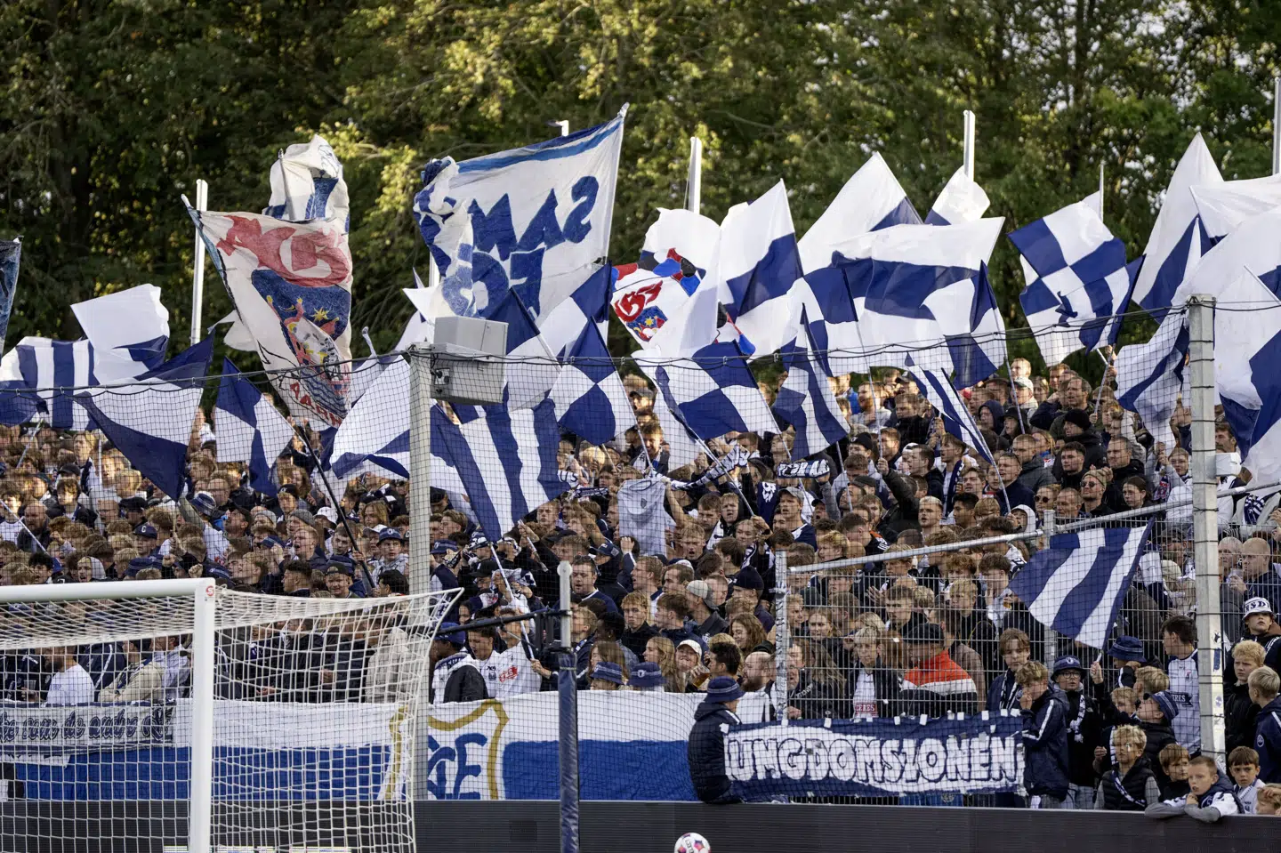 AGF spiller aktuelt sine hjemmekampe med et midlertidigt setup i Vejlby. (Arkivfoto).
