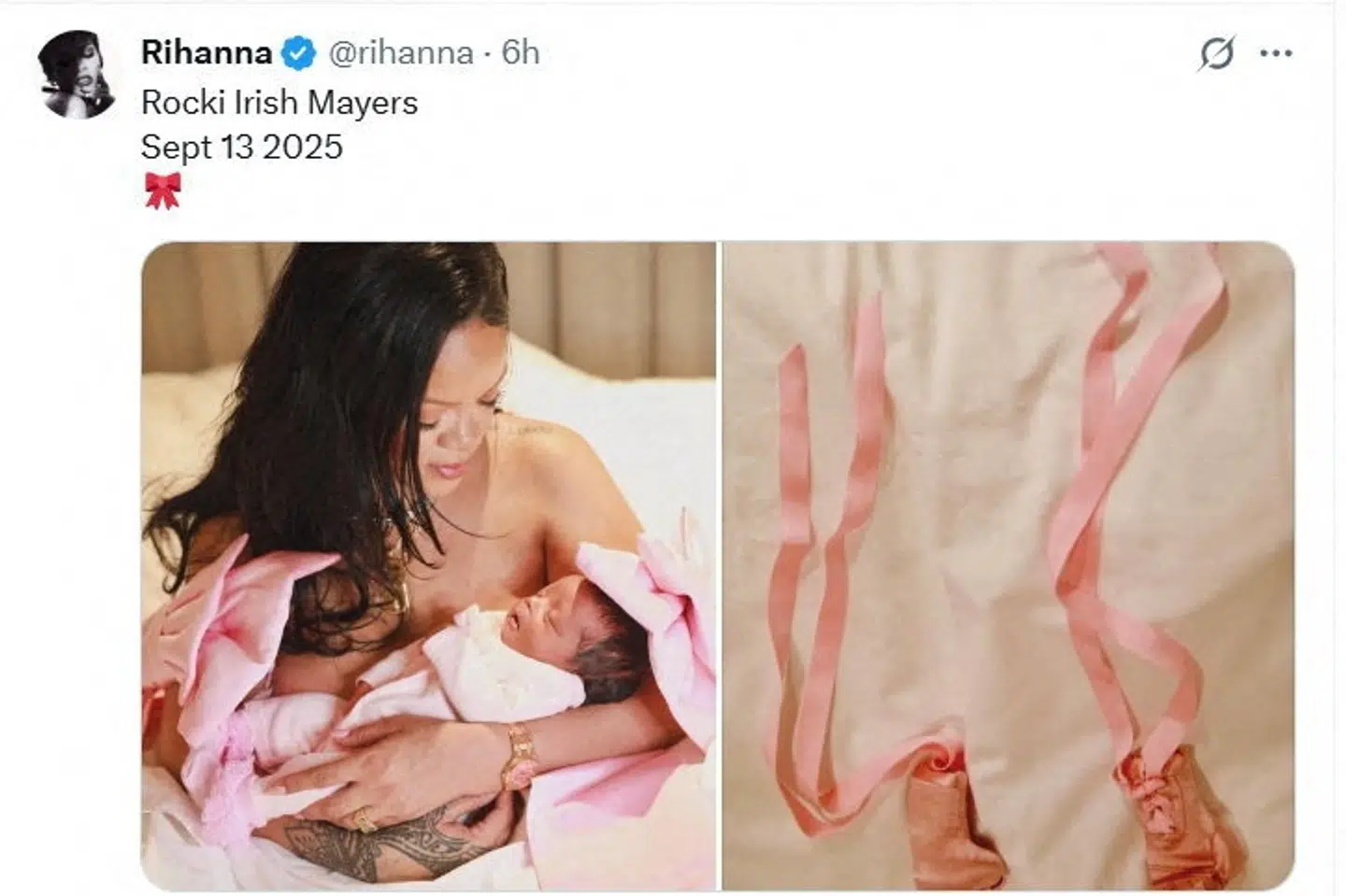 Rihanna har afsløret nyheden om familieforøgelsen i opslag på de sociale medier Instagram og X.