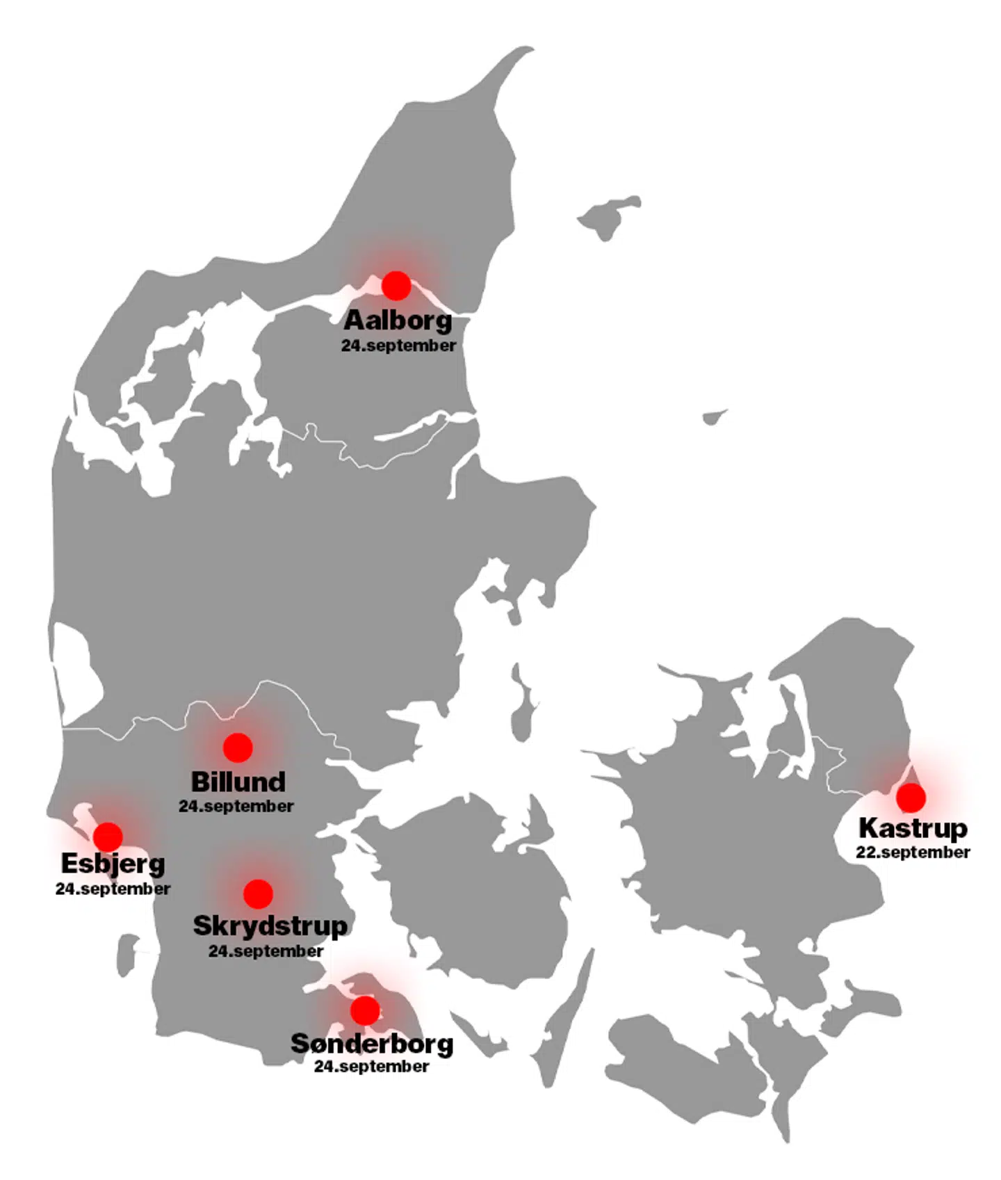 Oversigten over droner spottet i Danmark.
