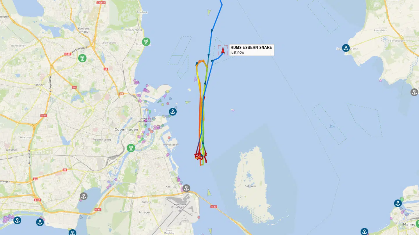 Her ser man Esbern Snares rute de sidste cirka 12 timer