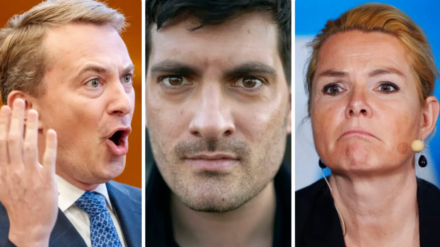 Her ses DF-formand Morten Messerschmidt, S-profilen Frederik Vad og Inger Støjberg, der er DD-formand.