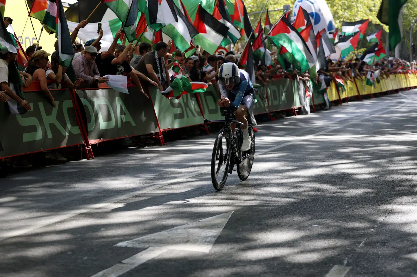 Propalæstinensiske demonstranter var vrede over Israel-Premier Techs tilstedeværelse under Vuelta a España. (Arkivfoto).