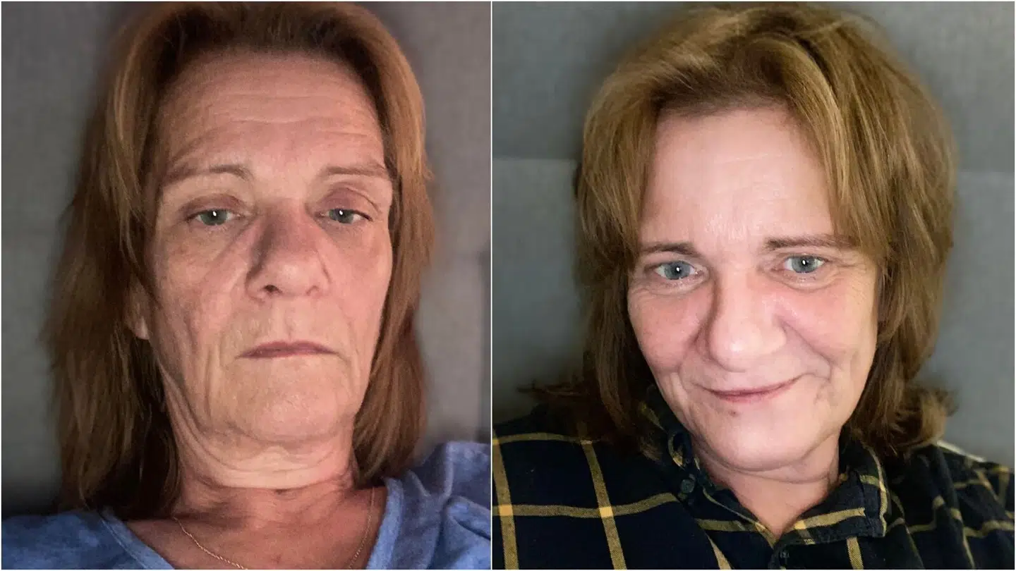 Maja ses på billedet til højre en måned efter hun blev genhuset.