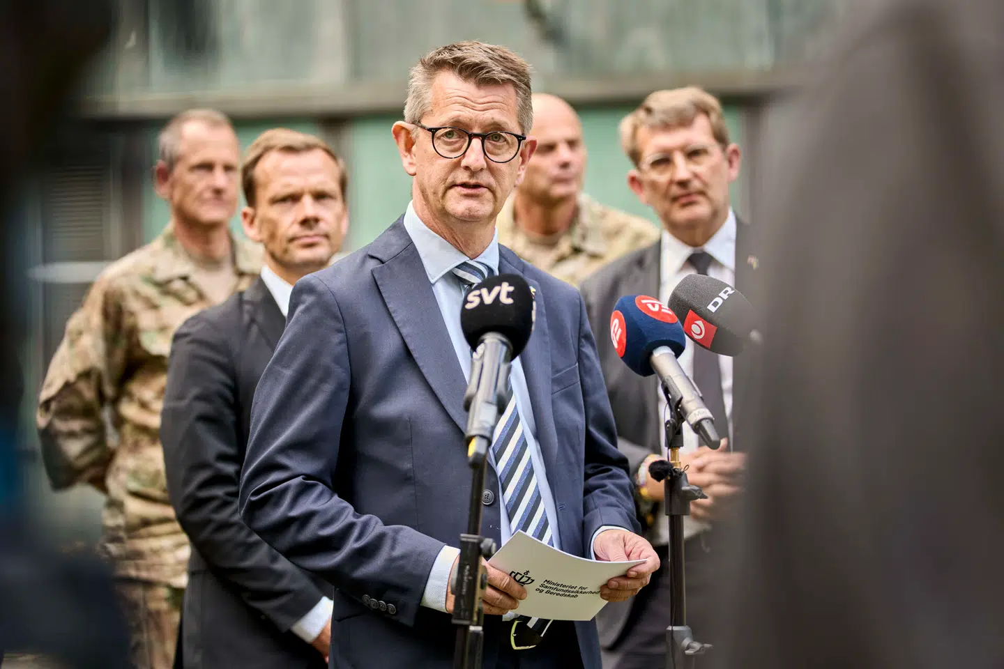 Minister for samfundssikkerhed og beredskab Torsten Schack Pedersen (V) til pressemøde om droner mandag den 29. september 2025. Foto: Thomas Traasdahl, Scanpix