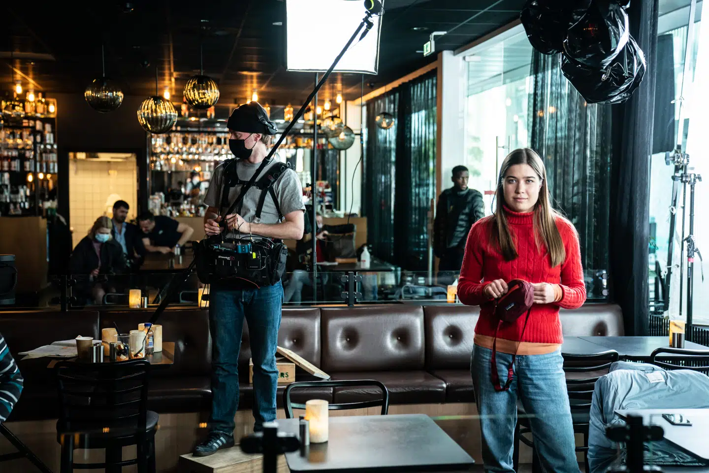 Filippa Coster-Waldau under optagelser til setvisit på en ny Viaplay-serie 'Hvad med Monica?', i Hvidovre Centeret, torsdag den 25. marts 2021.