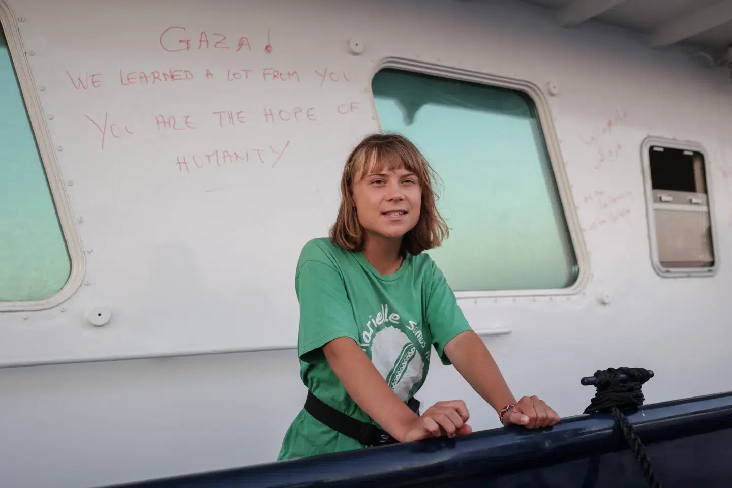 Greta Thunberg der tidligere på året rejste med et andet skib på vej mod Gaza. Foto: Stefanos Rapanis, Scanpix.
