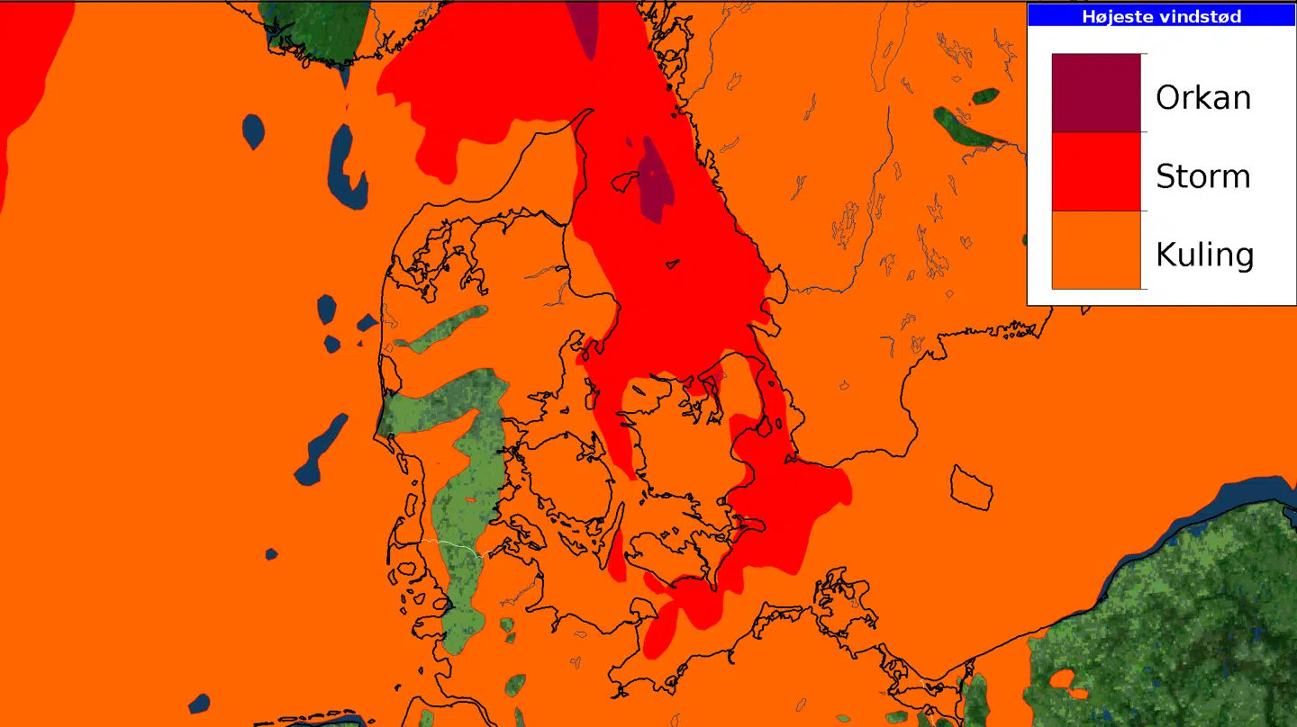 Lørdag morgen har 'Amy' stadig fat i Danmark, selvom Midtjylland og dele af Nordjylland kan ånde lettet op.