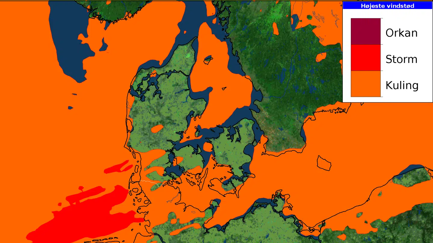 Lørdag aften har Amy næsten ovre, men det forsætter lidt ud på aftenen, før stormen er helt væk.