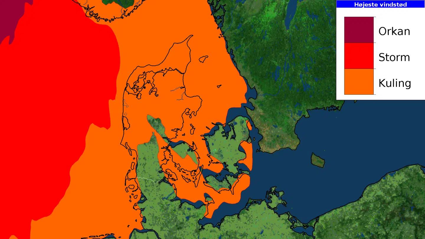 Stormen 'Amy' rammer fredag omkring klokken 21.00.