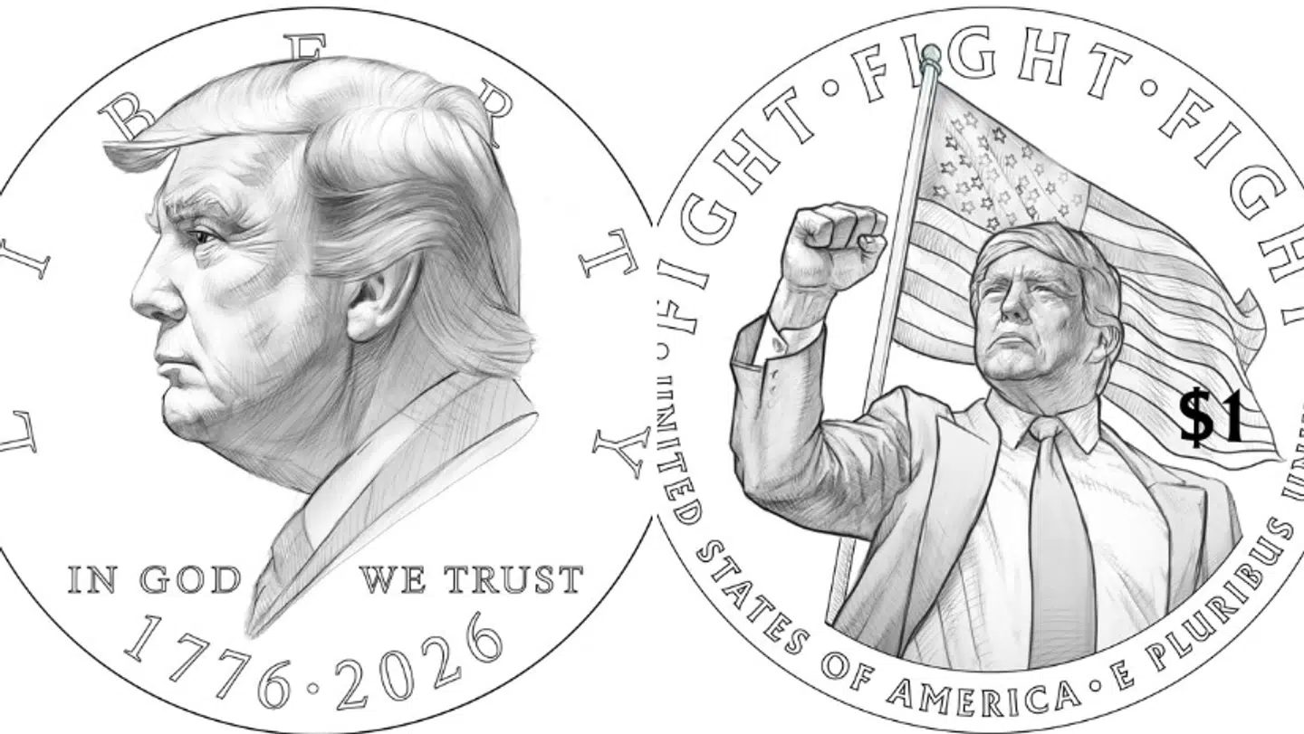 Første udkast af en Donald Trump-mønt i anledningen af USAs 250-års fødselsdag.