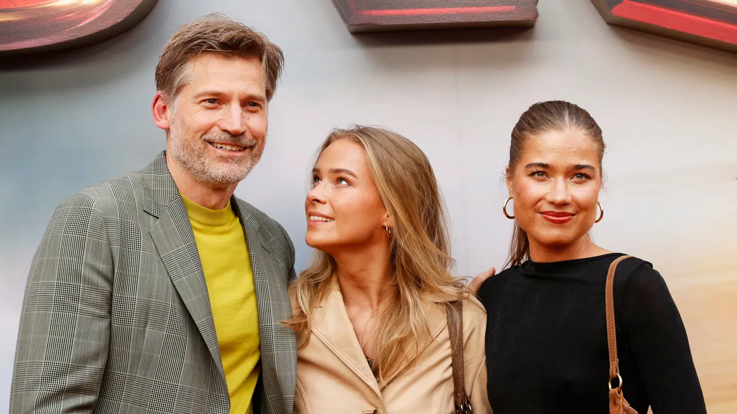 Danish actor Nikolaj Coster-Waldau (L) and daughters, Safina Waldau (C) and Fillippa Coster-Waldau arrive for the world premiere of "The Flash" at Ovation Hollywood in Hollywood, California, on June 12, 2023. Michael Tran / AFP